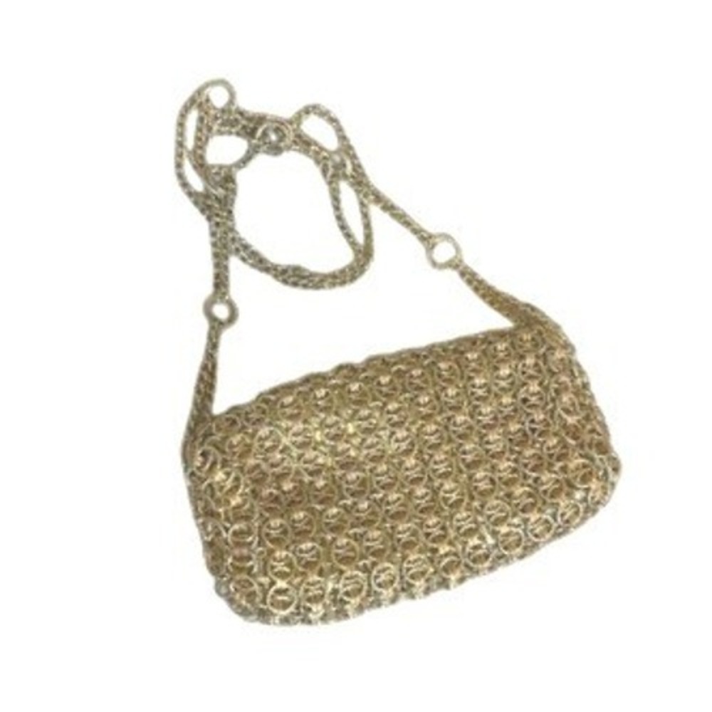 Vintage Walborg Gold Chainmail Evening Bag Woven Metal Ring Crossbody Glamorous